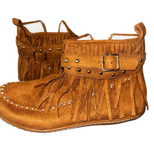 Faux Suede Ankle Booties with Fringe Size 9